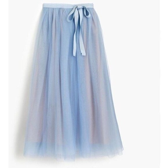 J. Crew Dresses & Skirts - NWT J.Crew Tulle Ball Skirt in Blue Sheer Mesh Pleated Ribbon Belt A-line 8